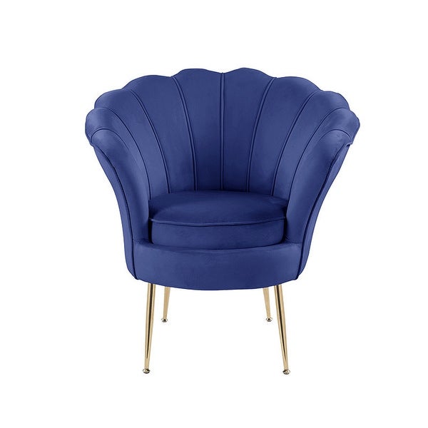 Velvet Scalloped Back Barrel Accent Chair with Metal Legs