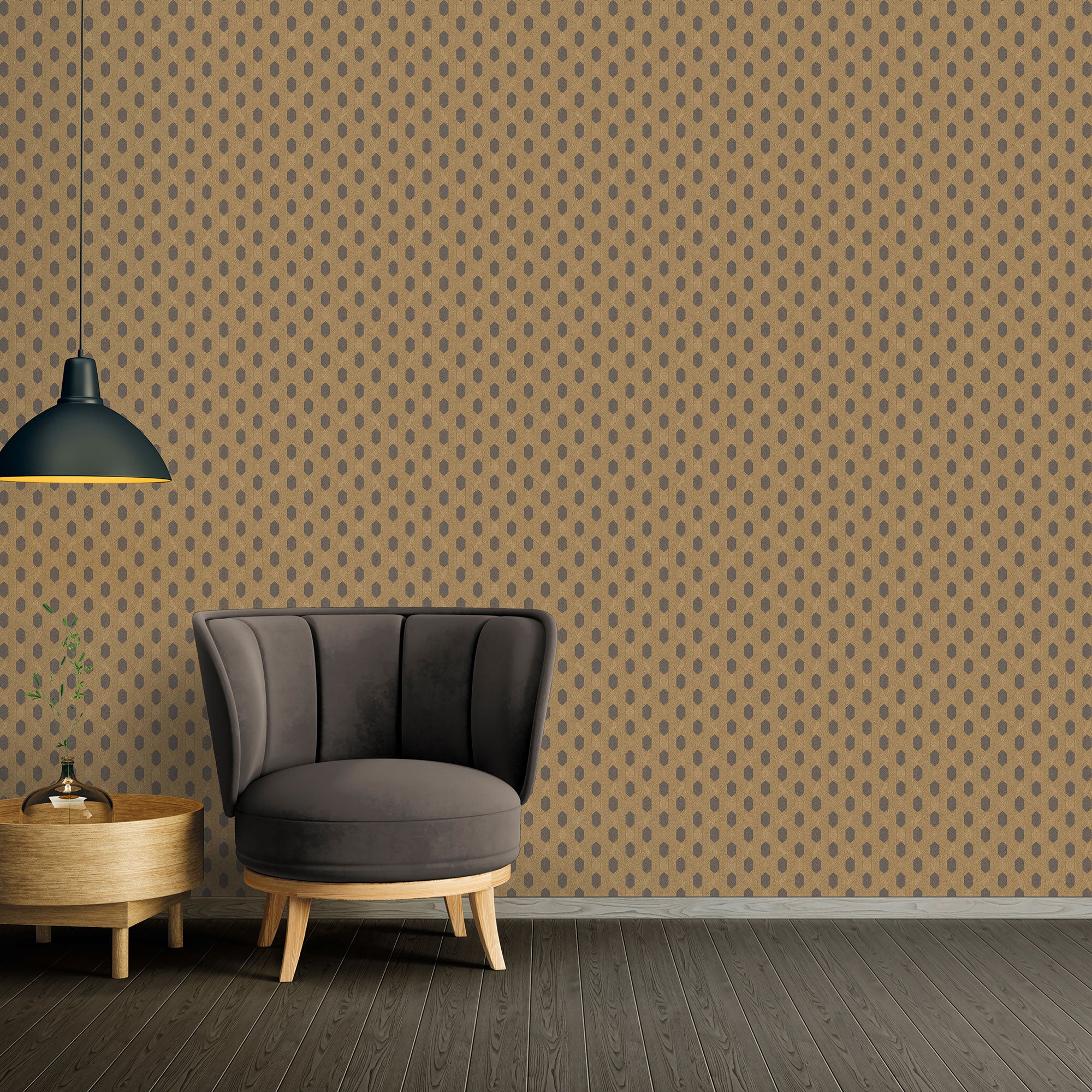 Art Deco Style Geometric Motif Wallpaper in Brown/Metallic/Black from the Absolutely Chic Collection