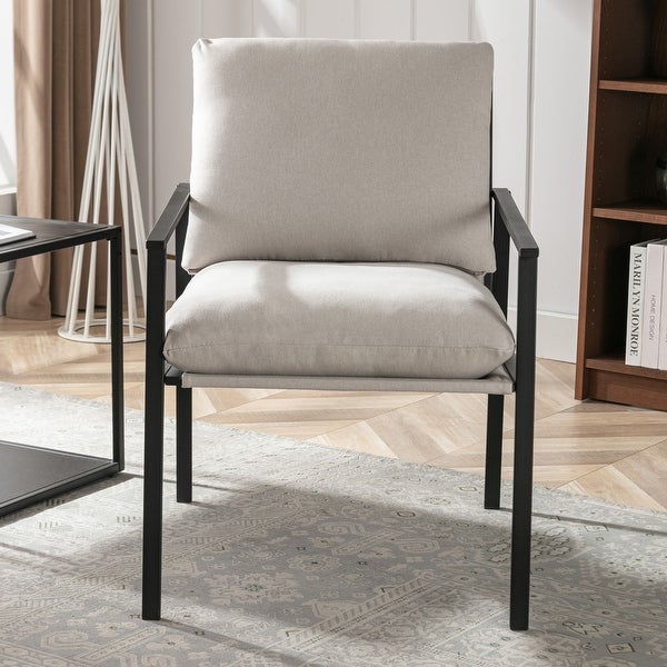 Metal Frame Linen Accent Chair with Thick Padded Backrest and Seat Cushion