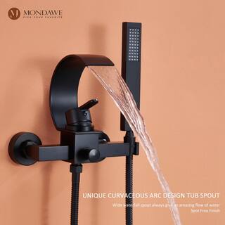 Mondawe Luxury C Single Handle Shower Tub Kit 2-Spray Waterfall Tub Spout and Handheld Shower Faucet Wall Mounted in Matte Black WF-5525-B