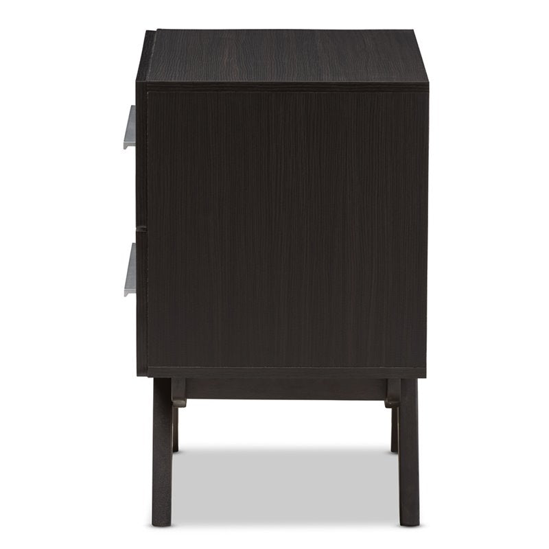 Home Square Mid Century 2 Drawer Wood Nightstand Set in Dark Brown (Set of 2)