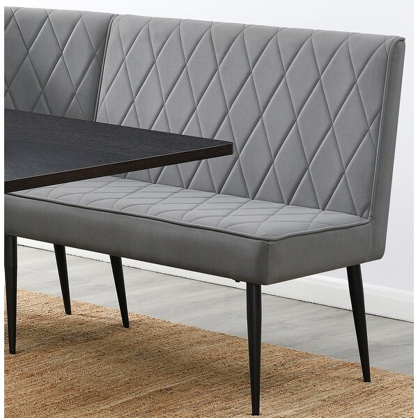 Diamond Quilted Grey Upholstered Dining Bench with Metal Legs