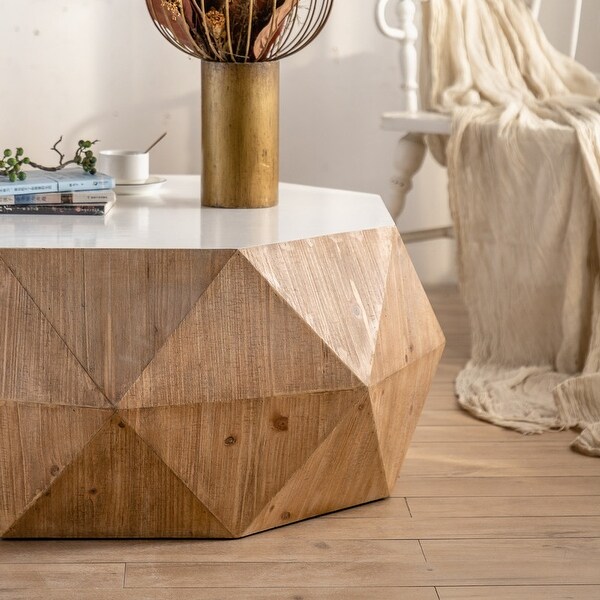 Modern Geometric Coffee Table for Living Room， Three-dimensional Embossed Pattern Design Sofa Table Cocktail Table