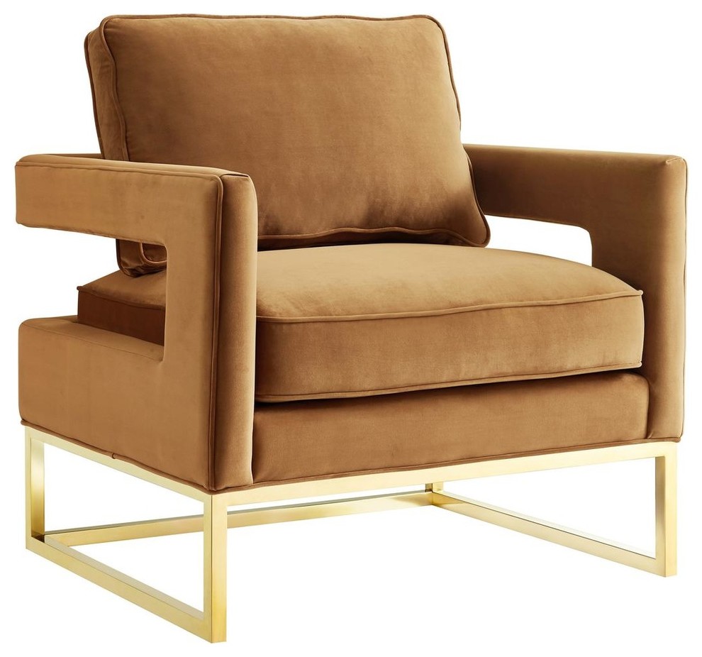 Avery Cognac Velvet Chair With Polished Gold Base   Cognac   Contemporary   Armchairs And Accent Chairs   by HedgeApple  Houzz