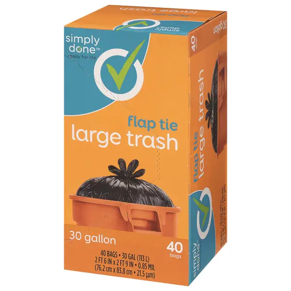 Simply Done 40-Count 30 Gallon Black Flap Tie Trash Bag