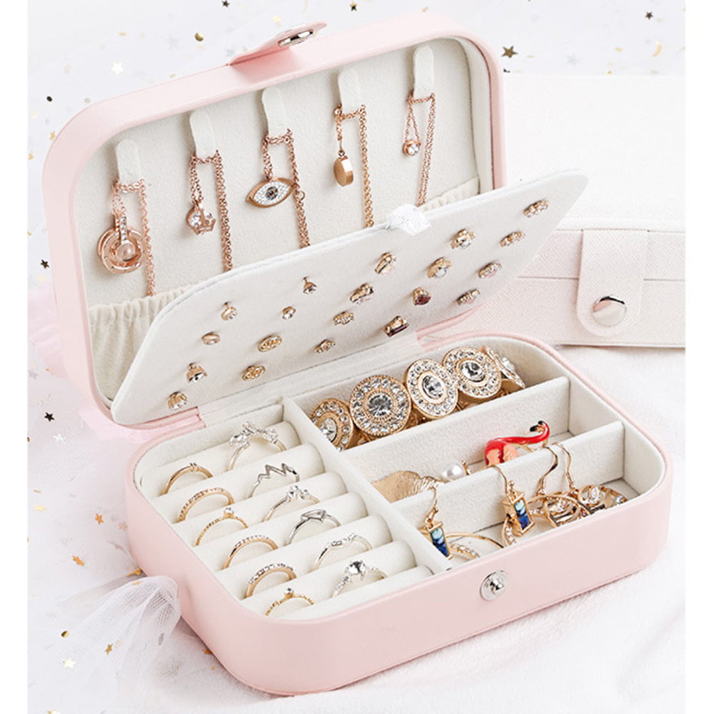 Jewelry Box for Women Double Layer Travel Jewelry Organizer for Necklace Earring Rings PU Leather Jewelry Holder Case