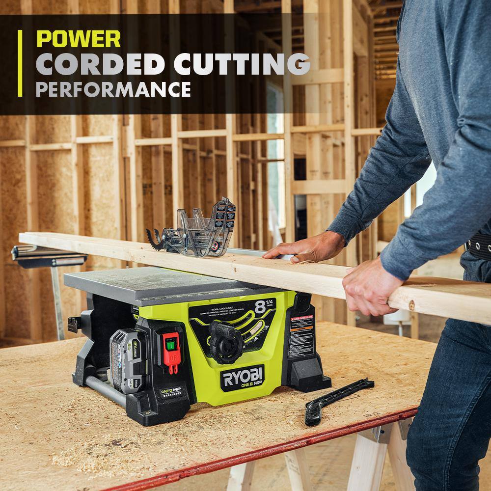 RYOBI ONE+ HP 18V Brushless Cordless 8-14 in. Compact Portable Jobsite Table Saw Kit with (3) 4.0 Ah Batteries and Charger PBLTS01K-PBP004