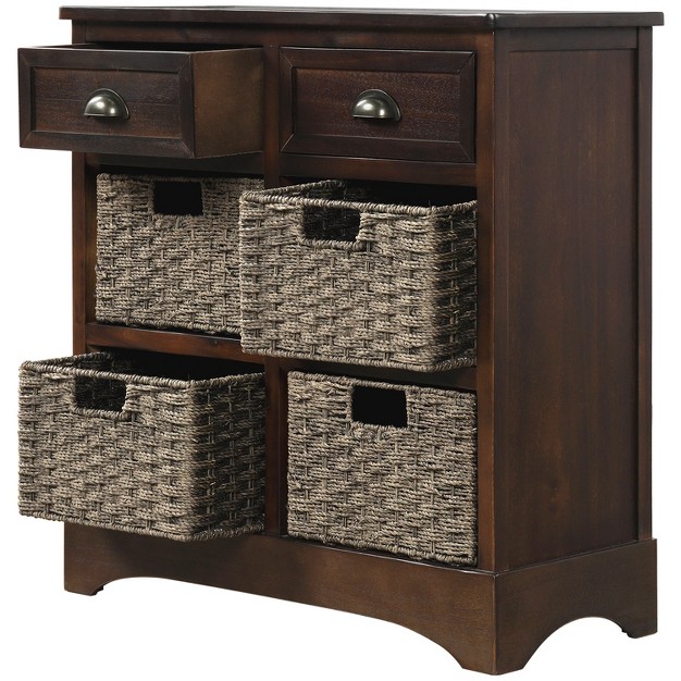 Modernluxe Dining Room living Room Storage Cabinet With Two Drawers And Four Classic Rattan Basket rustic