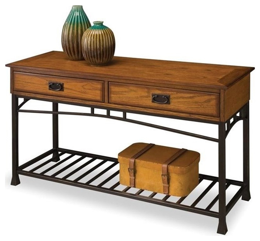 Home Square 2 Piece Set with Wood Media Stand and Console Table in Brown   Industrial   Entertainment Centers And Tv Stands   by Homesquare  Houzz