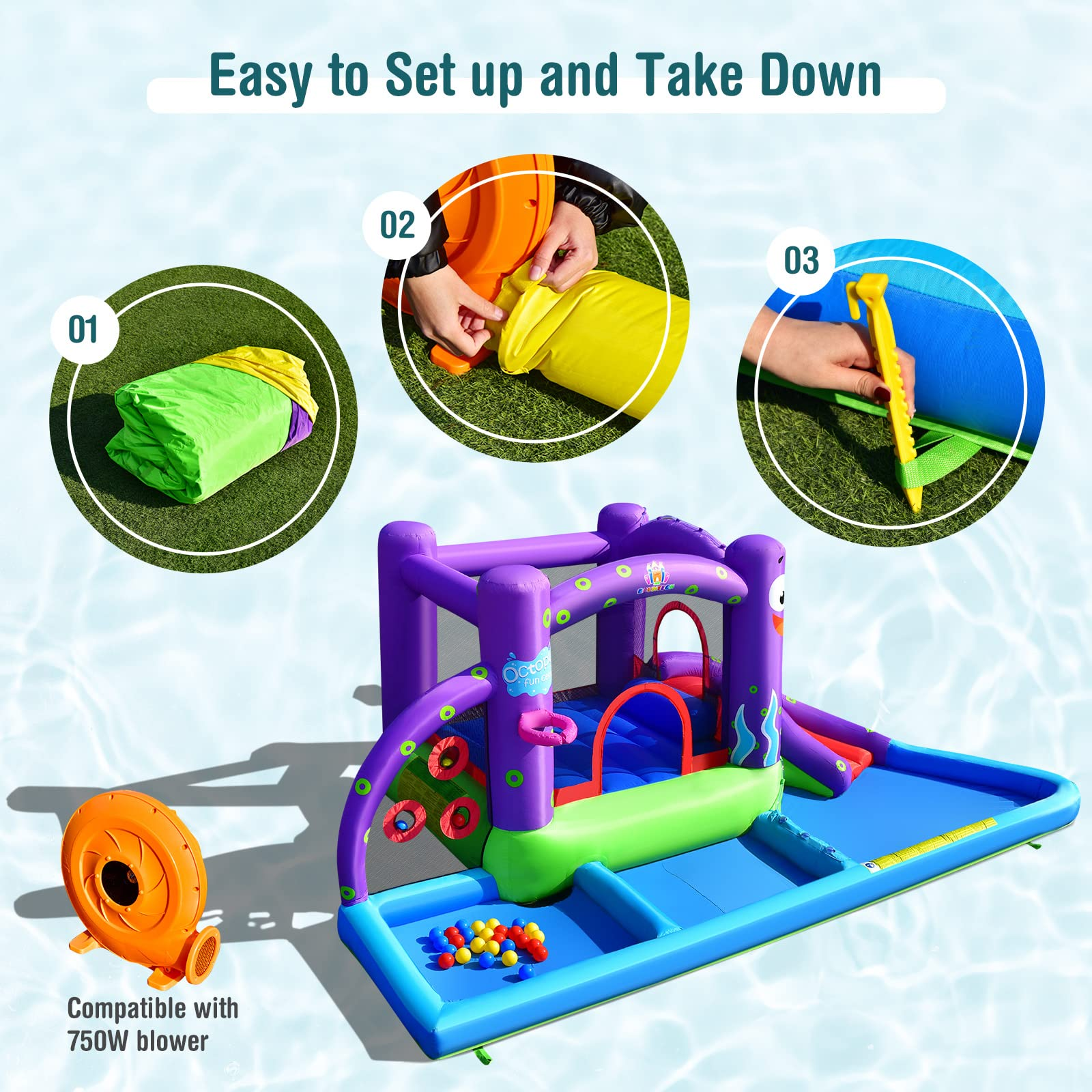 Inflatable Water Slide, 6 in 1 Kids Water Slide Jumping Bouncer Castle