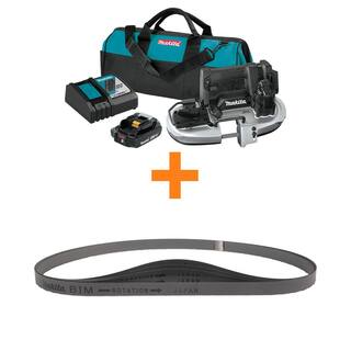 Makita 18V LXT Sub-Compact Brushless Band Saw Kit with bonus 28-34 in. 18 TPI Bi-Metal Portable Band Saw Blade (5Pk) XBP05R1B-E08741