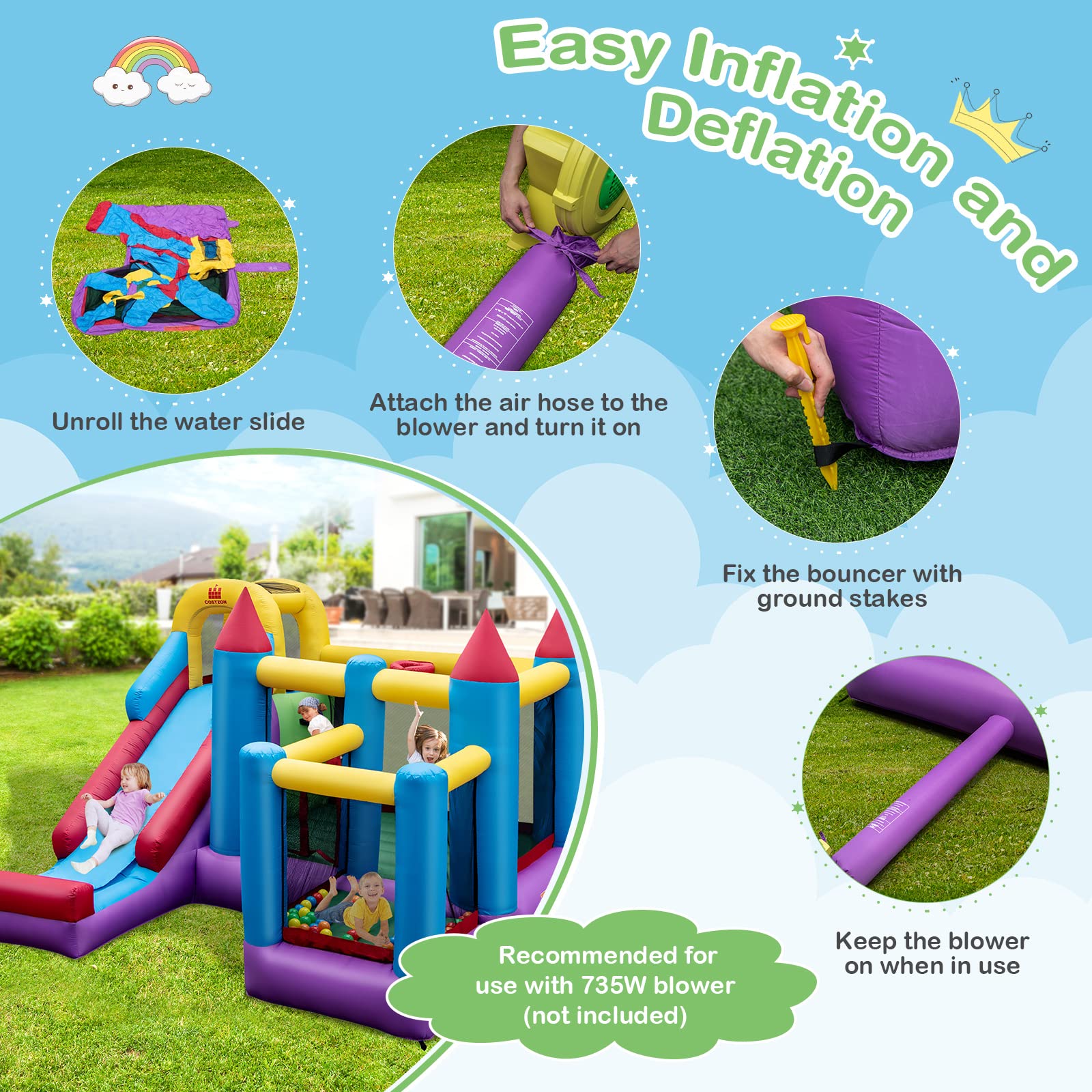 Costzon Inflatable Bounce House, 5 in 1 Bouncy House for Kids Indoor Outdoor Party Family