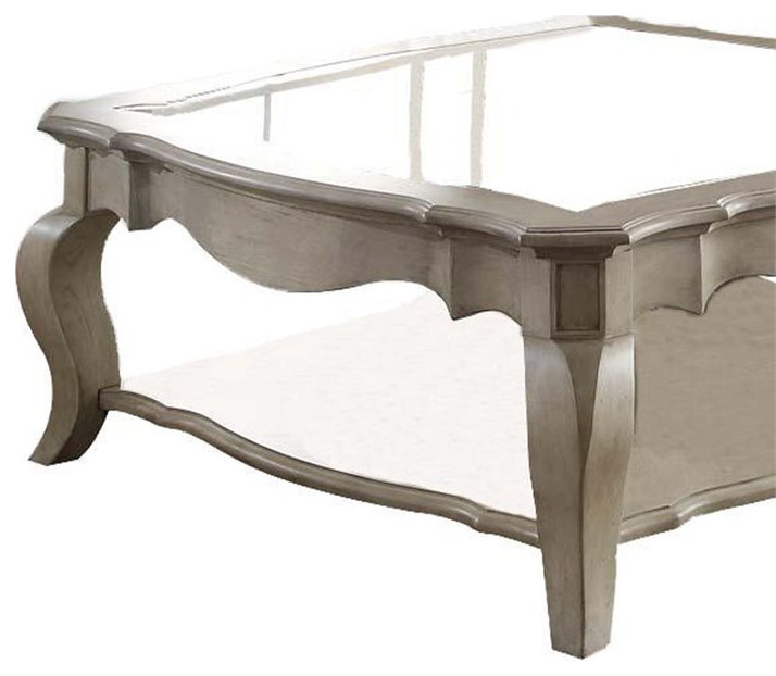 Benjara 42 quotModern Glass Top Solid Wood Coffee Table in Brown   Traditional   Coffee Tables   by Homesquare  Houzz