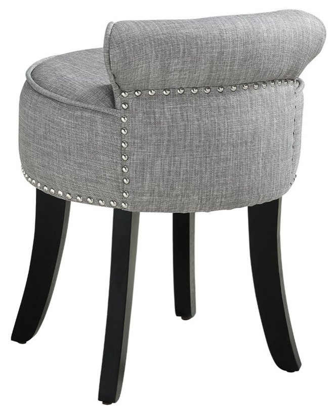 Posh Alena Tufted Linen Fabric Vanity Stool with Nailhead Trim in Dark Gray   Transitional   Vanity Stools And Benches   by Homesquare  Houzz