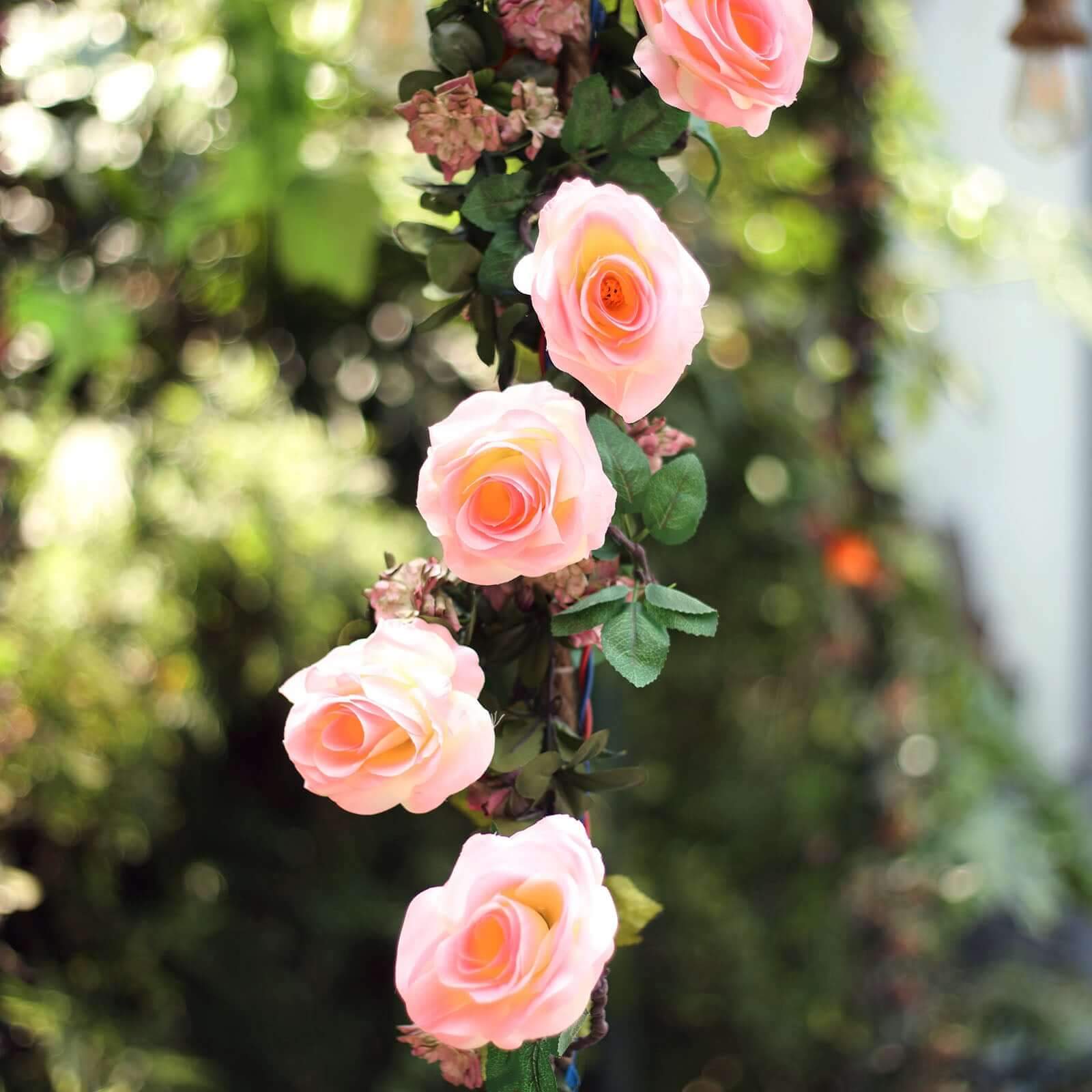 Pink Artificial Silk Rose Hanging Flower Garland, Faux Vine 6ft