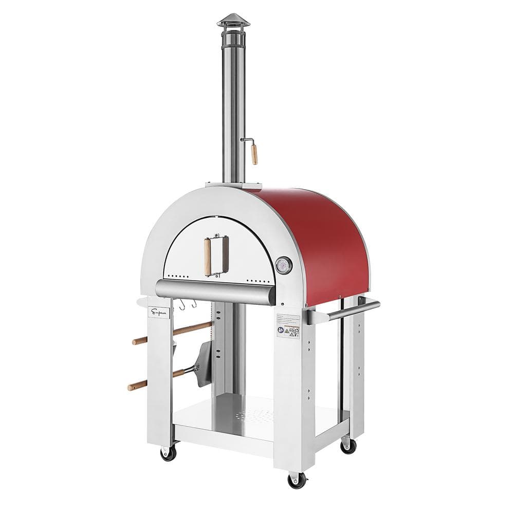 Empava 38.6 in. Wood Burning Red Painted Outdoor Pizza Oven in Stainless Steel EMPV-PG06