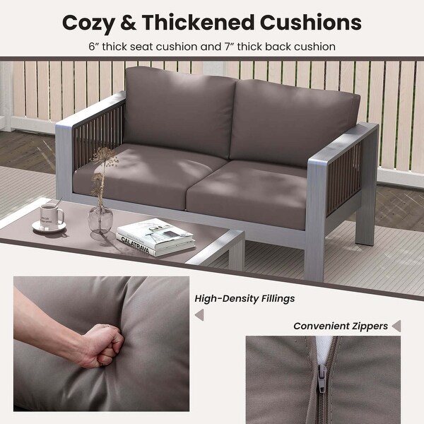 Costway Patio Aluminum Loveseat Sofa Outdoor Furniture Set with Thick