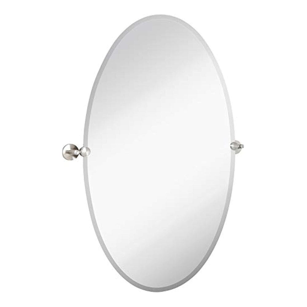 Large Pivot Oval Mirror with Brushed Chrome Wall Anchors 24