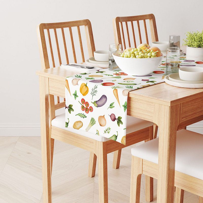 Table Runner， 100% Cotton， 16x90， Garden Vegetables