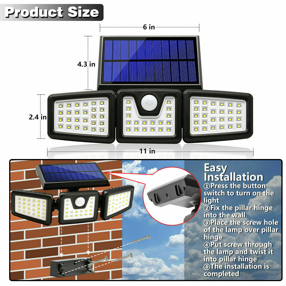 2 Pack - Solar Lights Outdoor， AmeriTop 800LM Wireless LED Solar Motion Sensor Lights Outdoor; 3 Adjustable Heads， 270° Wide Angle Illumination， IP65 Waterproof， Security LED Flood Light