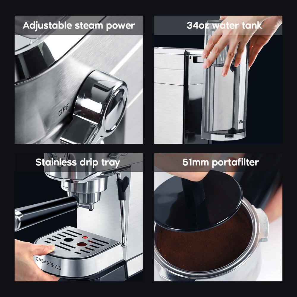 CASABREWS CM5418-20Cups Silver Stainless Steel Espresso Machine with Milk Frother HD-US-CM5418-SIL