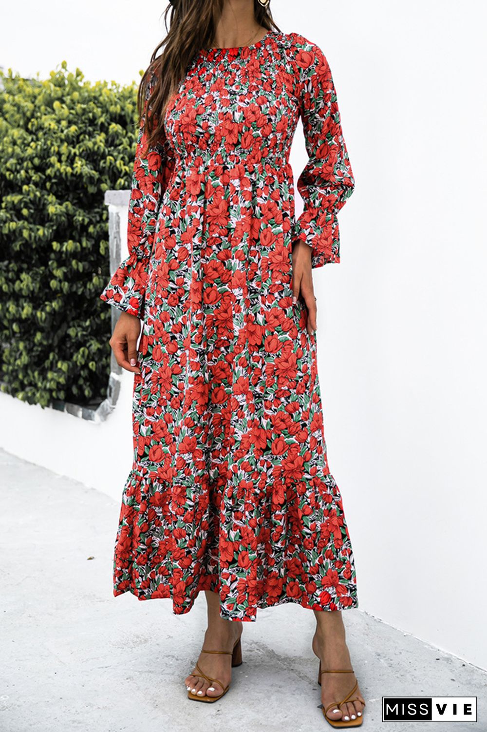 Floral Print Long Sleeve Dress Women Wholesale