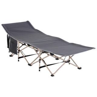 Outsunny Lightweight Portable Folding Cot Bed with Handy Side Pocket for Outdoor Camping Guest Bed for Visitors Grey A20-116GY