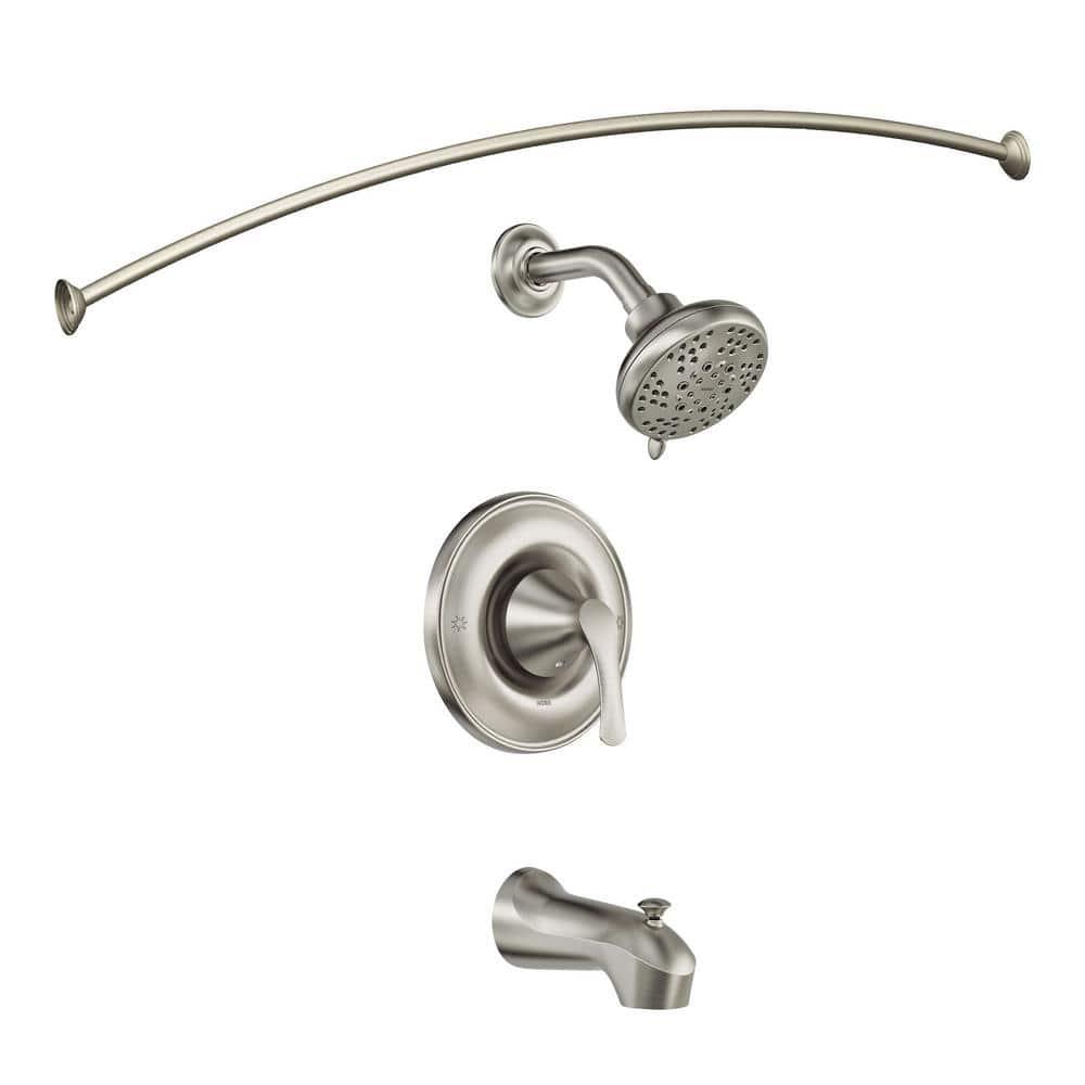 MOEN Darcy SingleHandle 5Spray Tub and Shower Faucet with Curved Shower Rod in Spot Resist Brushed Nickel