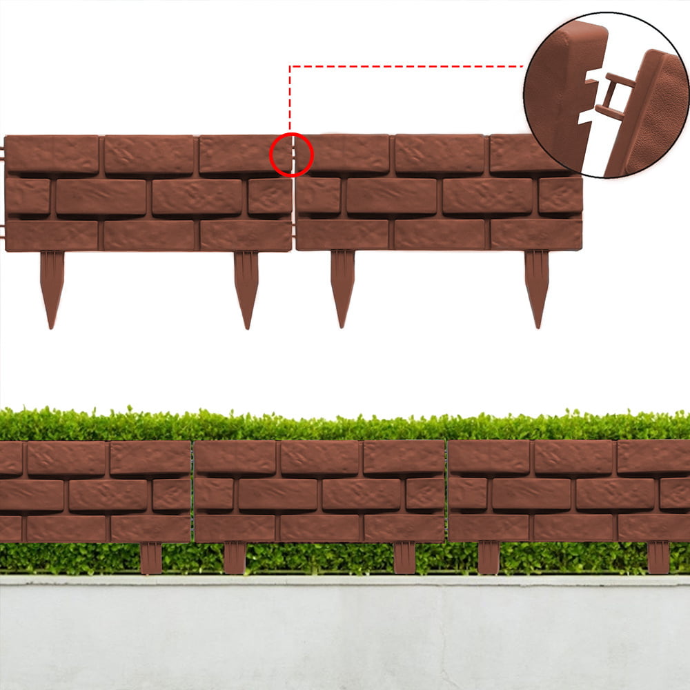 Fyeme 1Pc Terracotta Brick Effect Plastic Fence,Garden Fence Plant Border Decorations DIY Landscape Splicing Fence,Br