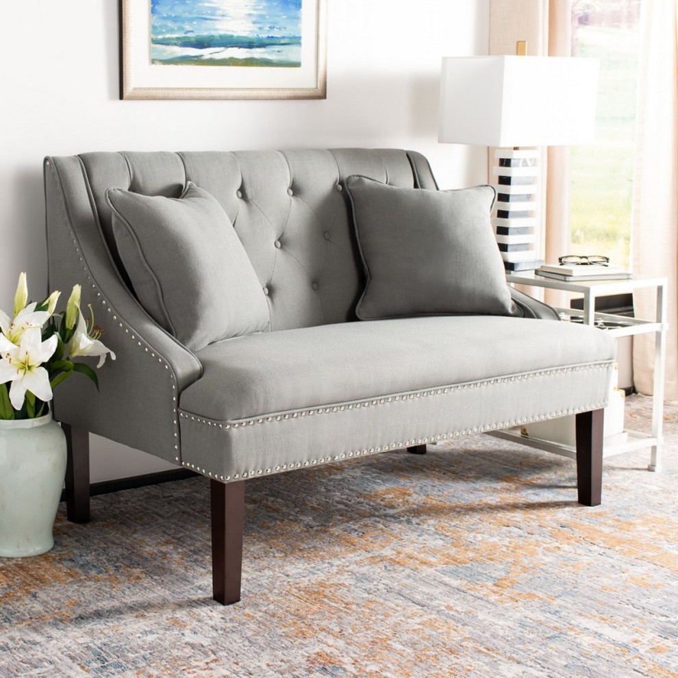 Chloe Linen Settee With Silver Nailheads Gray/Linen/Espresso   Transitional   Loveseats   by V.S.D Furniture  Houzz