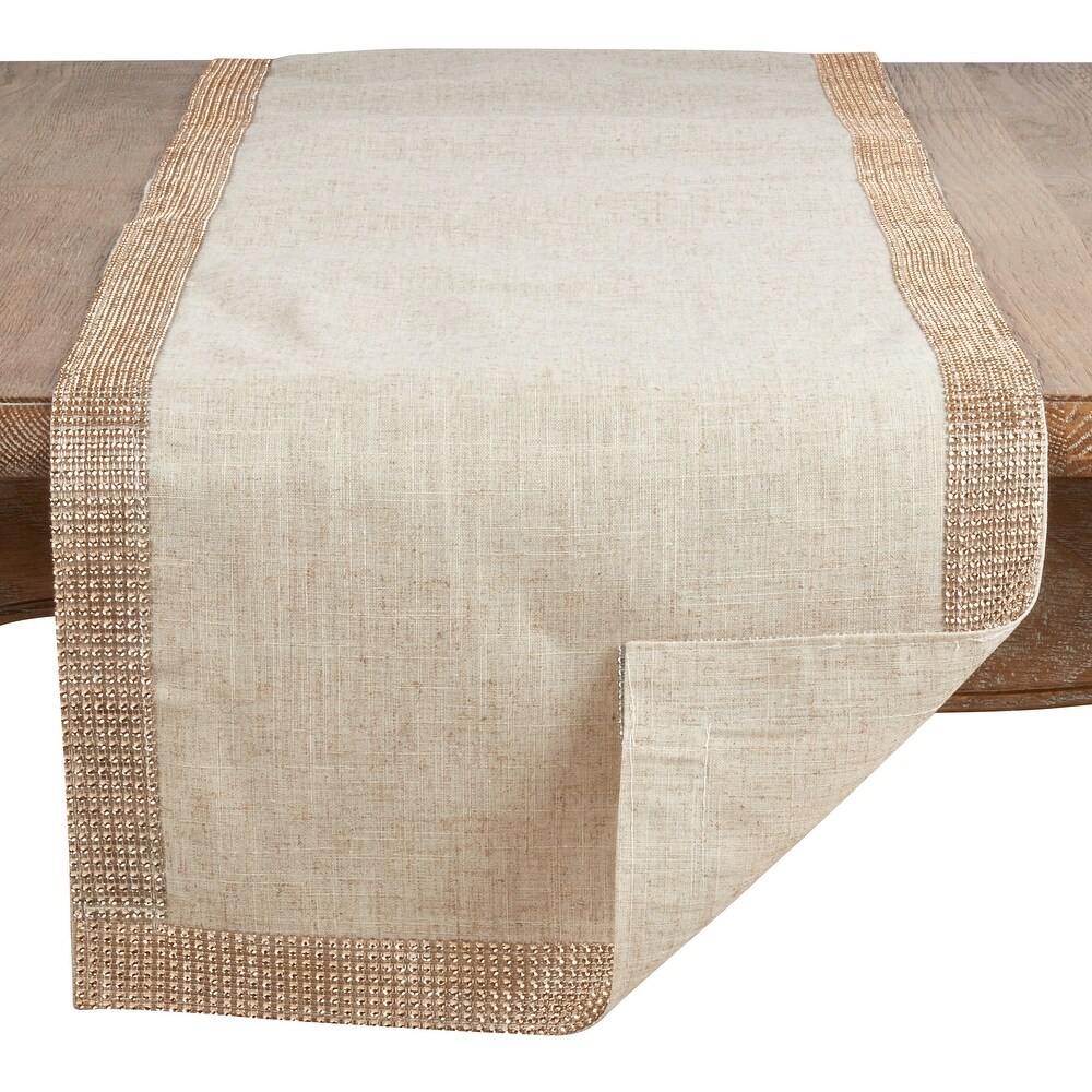 Linen Blend Runner With Studded Borders