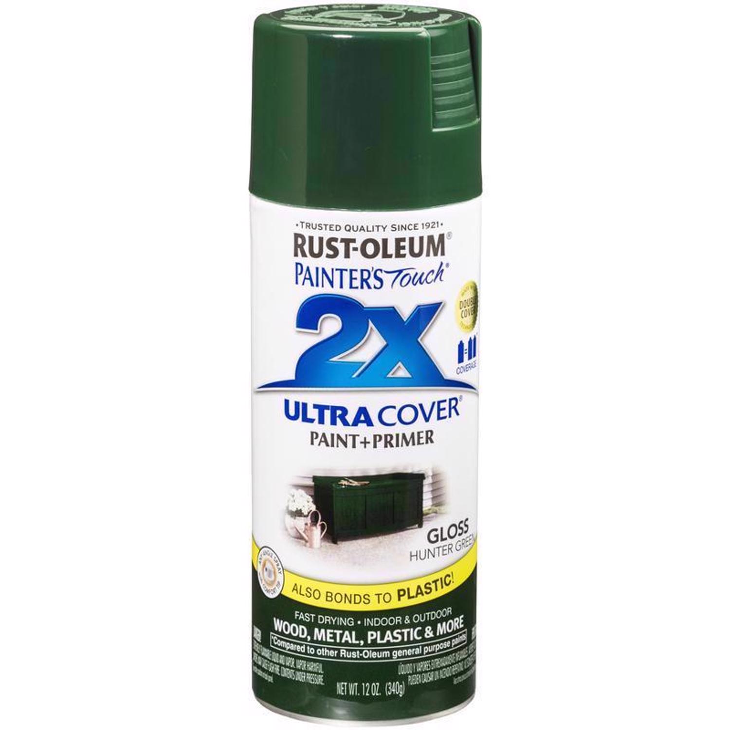 Rust-Oleum Painter\u0027s Touch 2X Ultra Cover Gloss Hunter Green Paint+Primer Spray Paint 12 oz