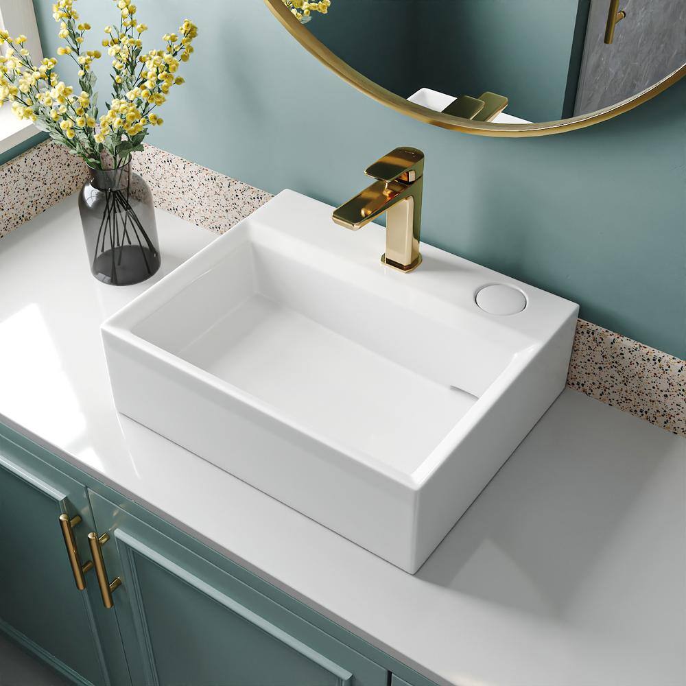 DEERVALLEY Apex White Ceramic Rectangular Vessel Bathroom Sink not Included Faucet with Pop-up Drain DV-1V0046