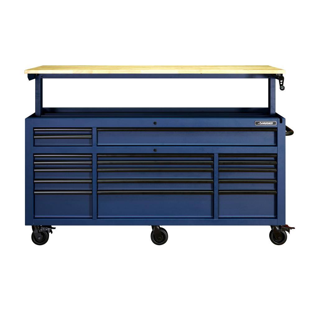 Husky 72 in. W x 24 in D Heavy Duty 18-Drawer Mobile Workbench with Mechanics Tool Set (1025-Piece) in Matte Blue H1025TB72BLUCB