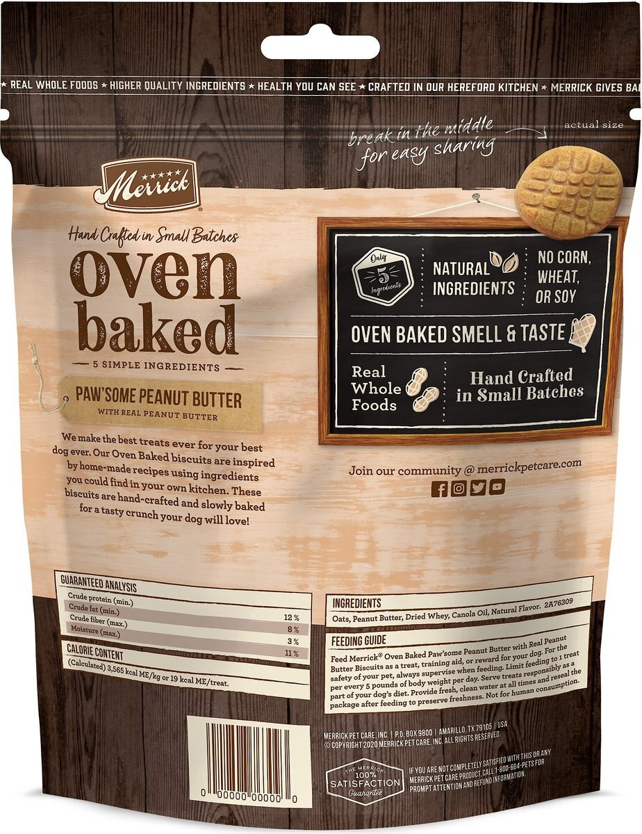 Merrick Oven Baked Paw'some Peanut Butter w/ Real Peanut Butter Dog Treats