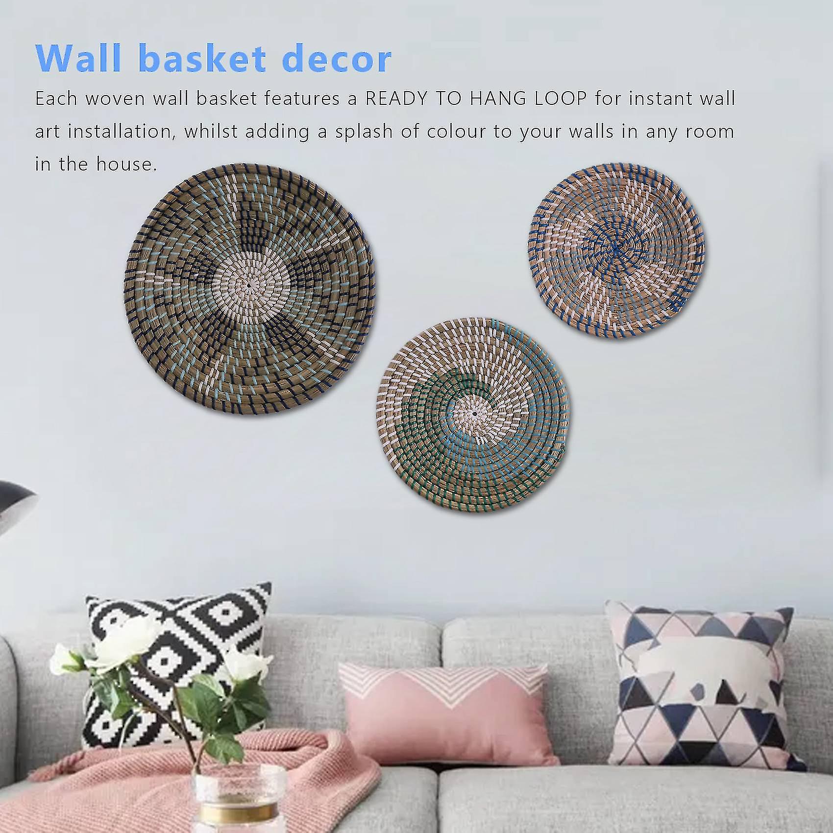 Rattan Wall Decor. 3 Wicker Wall Decor Hanging Baskets. Perfect For Wall Basket Decor. Stylishly Wo