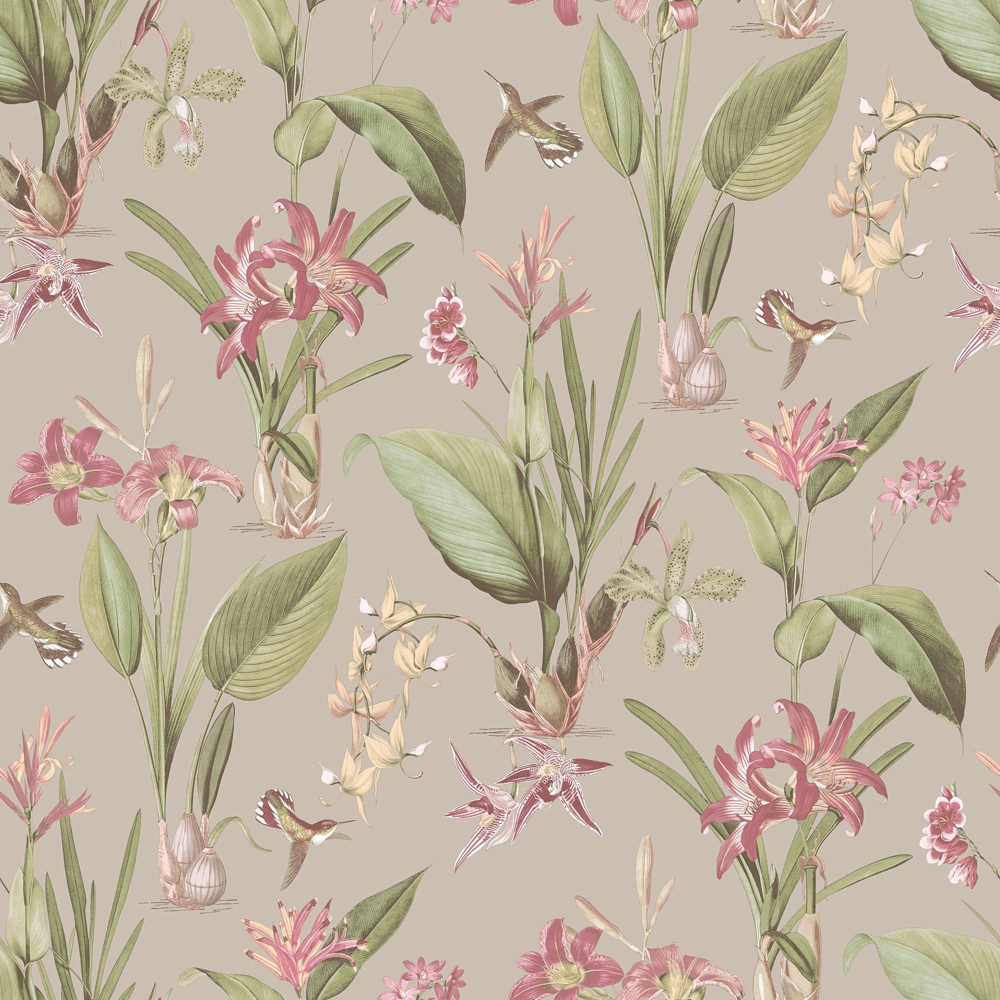 Cottage Botanical Taupe Wallpaper from the Secret Garden Collection