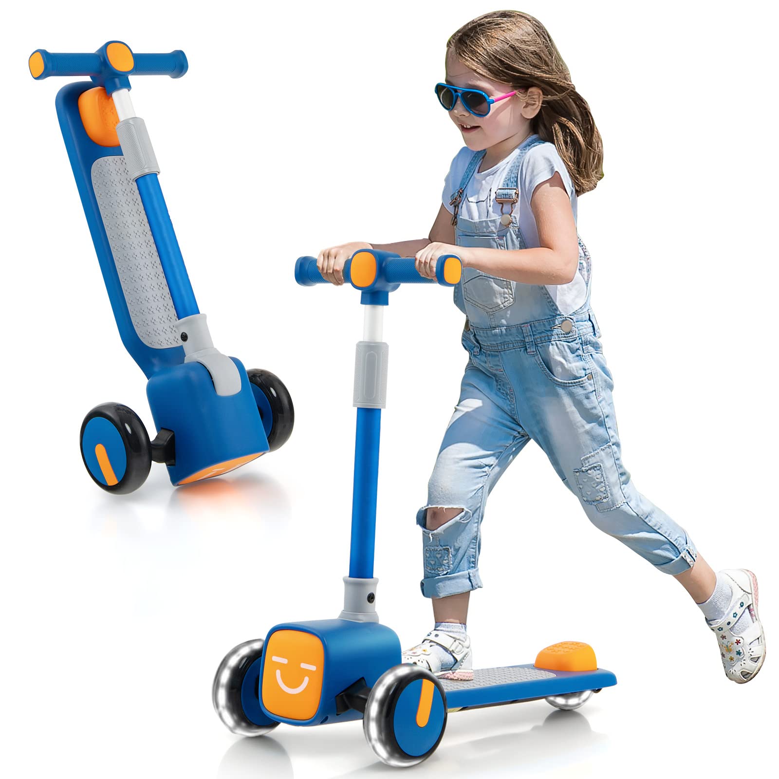 Costzon 3 Wheeled Scooter for Kids, Emoji Covers Folding Kick Scooters