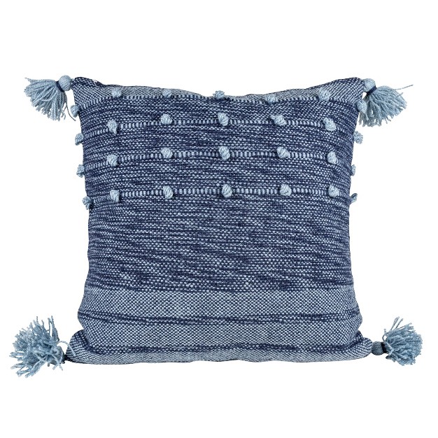 Blue With Corner Tassels 18x18 Hand Woven Filled Outdoor Pillow Foreside Home amp Garden