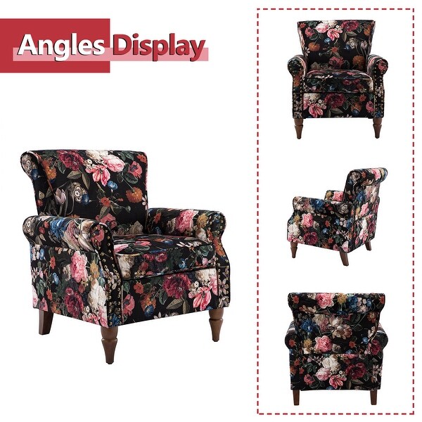 Nyctelius Traditional Nailhead Trim Accent Armchair with Floral Pattern Set of 2 by HULALA HOME