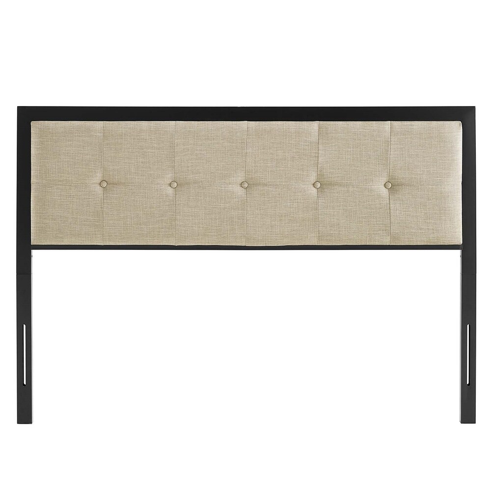 Waldorf Modern Beige Fabric Button Tufted Upholstered Twin Size Metal Headboard