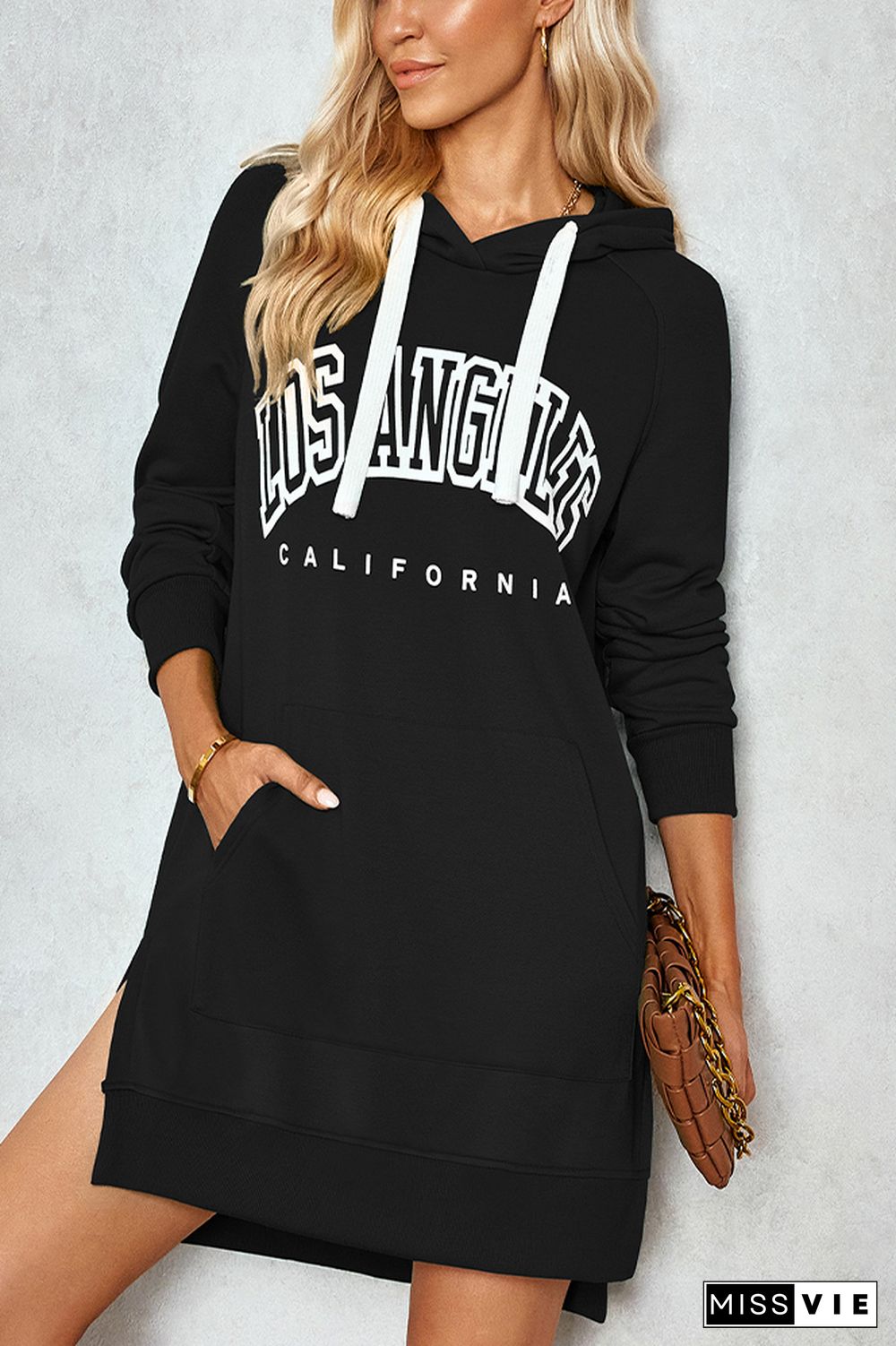 Los Angeles Print Kangraoo Pocket Hoodies Dress