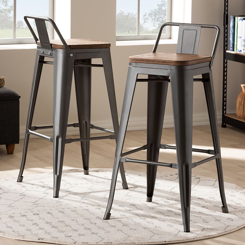 Baxton Studio Henri Low Backrest Bar Stool 2-piece Set