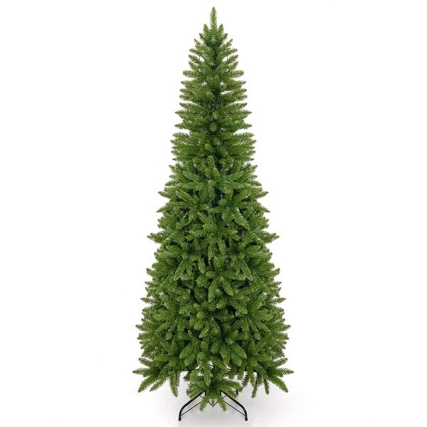 6ft Artificial Pencil Slim Christmas Tree，Includes Metal Stand，Kingswood Fir，Easy Assembly with Hinge