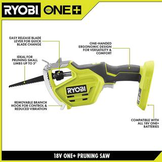 RYOBI ONE+ 18V Electric Cordless Pruning Reciprocating Saw with 2.0 Ah Battery and Charger P2530