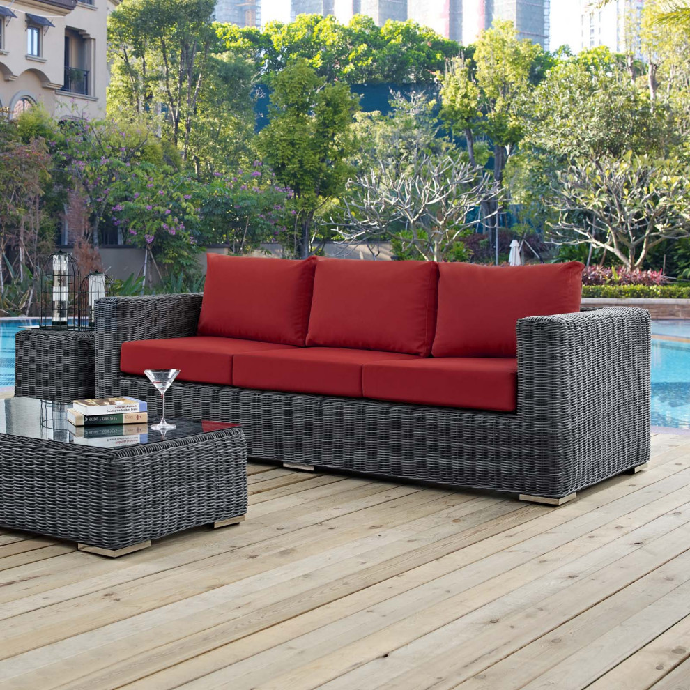 Summon Outdoor Patio Sunbrella Sofa   Tropical   Outdoor Sofas   by Furniture East Inc.  Houzz