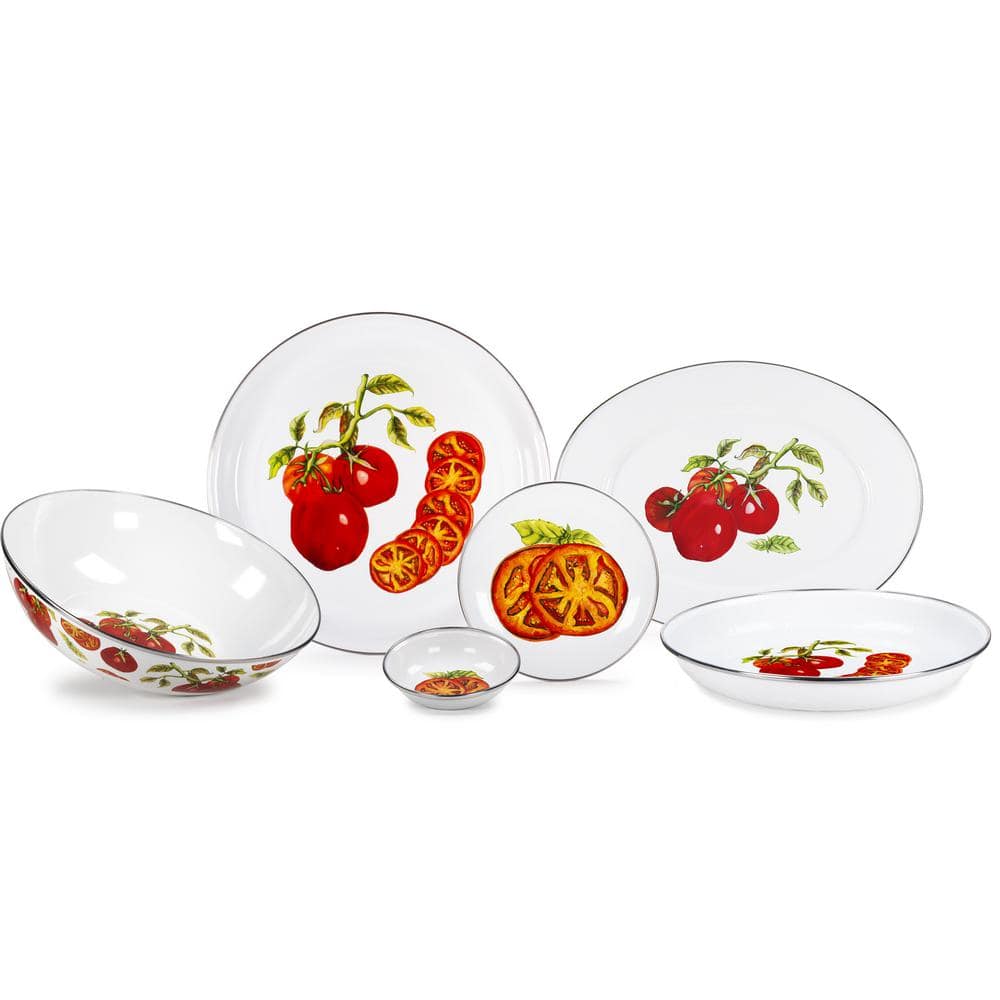 Golden Rabbit 10 in. Tomatoes Enamelware Pasta Plate Set of 4 TM04S4