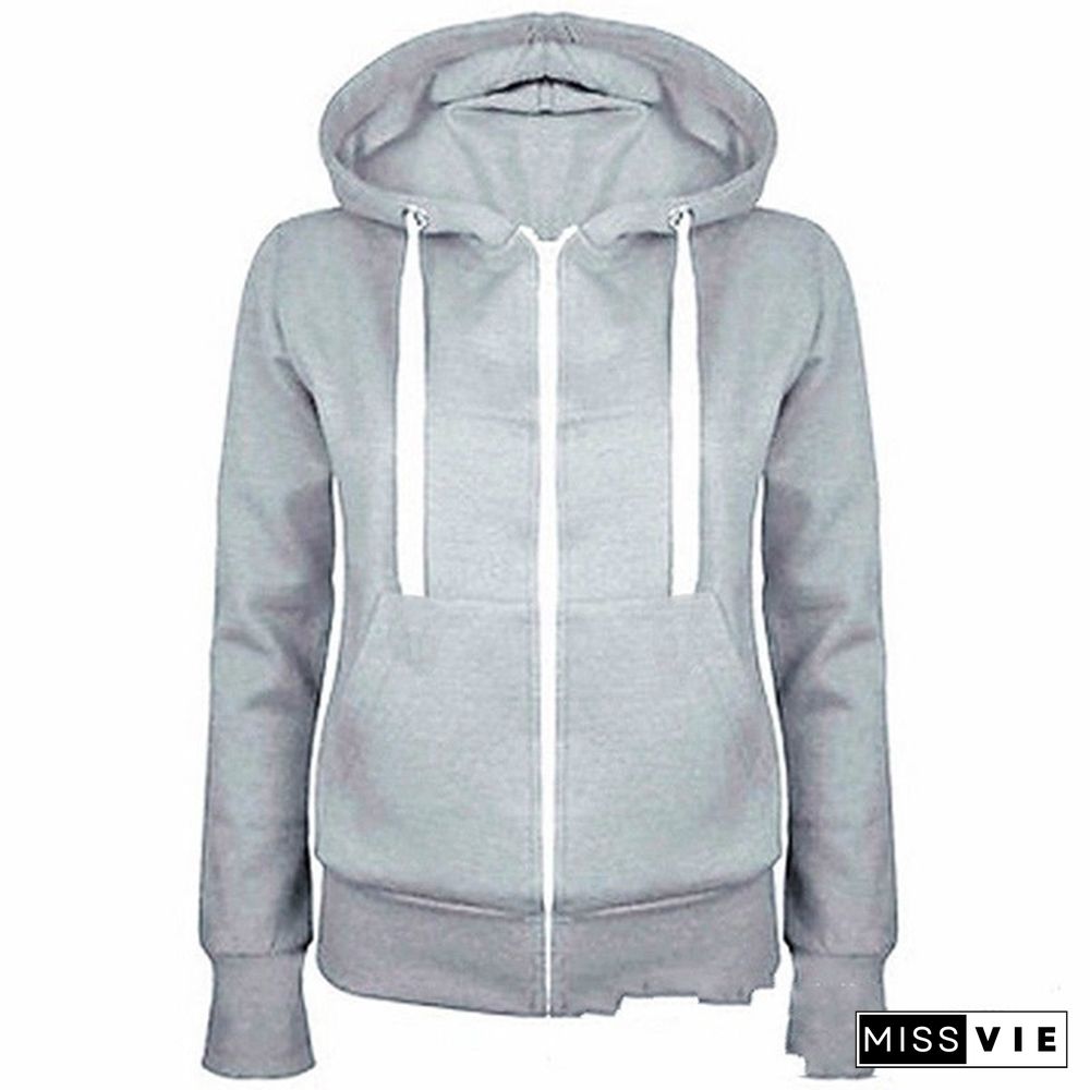 Women's Fashion Casual Loose Hooded Zipper Fleece Sweatshirt Coat