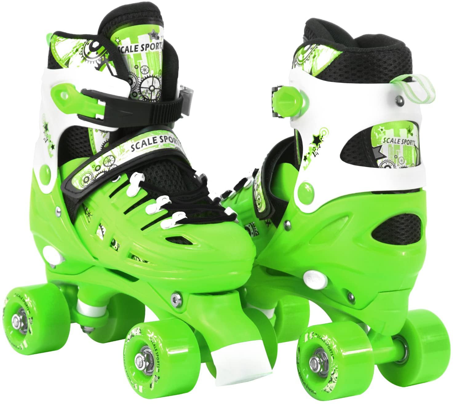 Adjustable Green Quad Roller Skates For Kids Medium Sizes