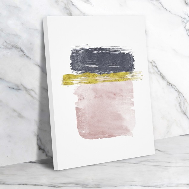 Americanflat Abstract Minimalist Strokes In Pink Navy And Gold By Tanya Shumkina Wrapped Canvas